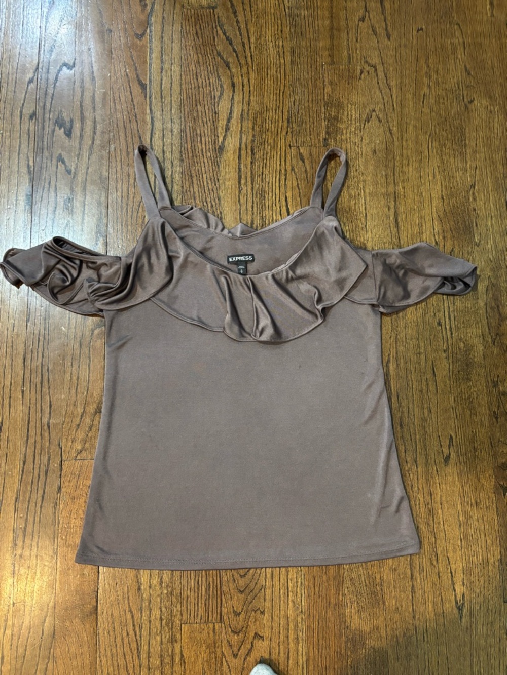 Express Taupe Cold-Shoulder Ruffle Camisole